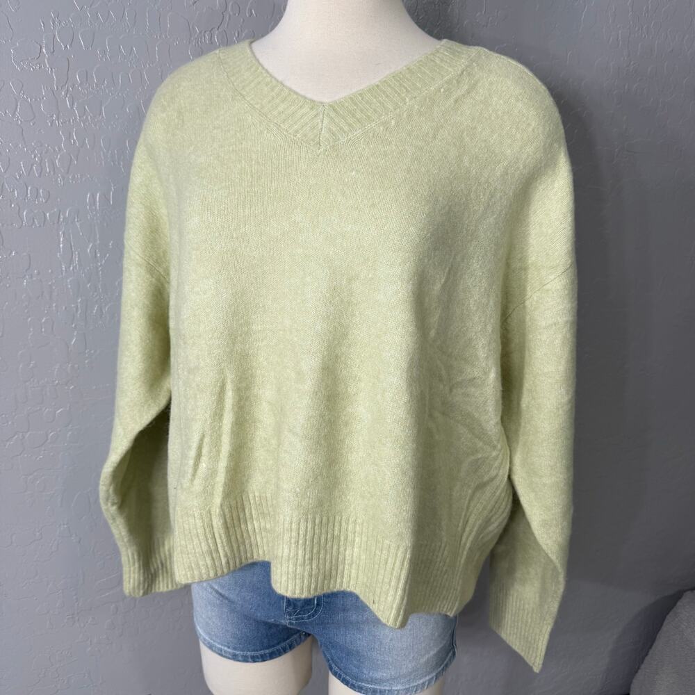 Mango V Neck Knit Sweater, Pastel Green, XL